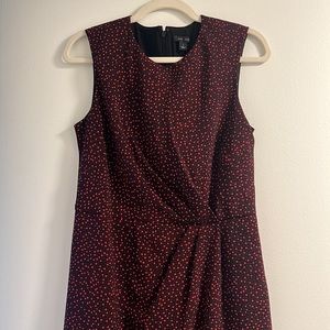 Ruched waist maroon and pink dot dress